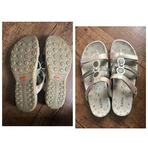 Taos Women’s Sz 8 Metallic Rose/Beige Floral Comfort leather adj. strap Sandals